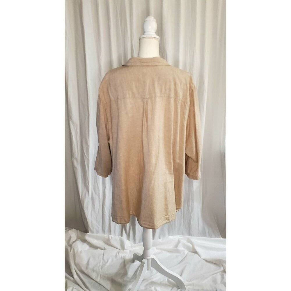 Catherines Women’s Linen Blend Beige Button Down 3/4 Sleeved Shirt Womens 3XL - Picture 6 of 15